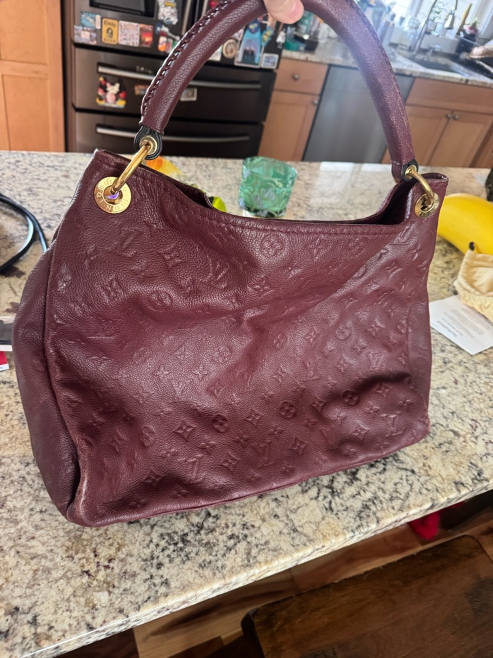 Louis Vuitton Maroon Monogram Empreinte Hobo Bag with Gold Hardware